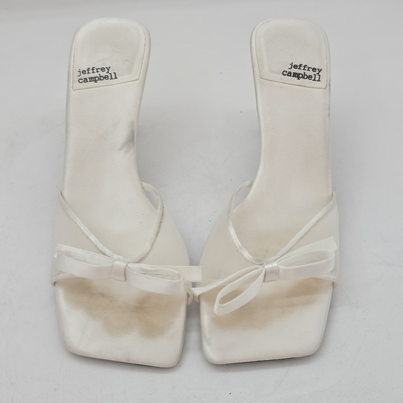 Jeffrey Campbell Sweet-On-U Square-Toe Mid Heel Slide Sandals White Satin Combo - Picture 7 of 11